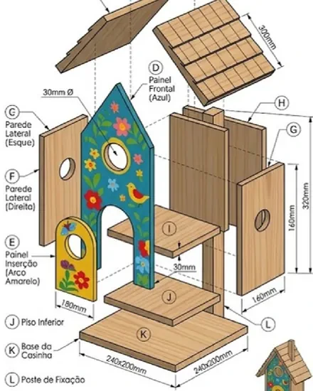 Molde de casita para pájaros: Casitas de Colores